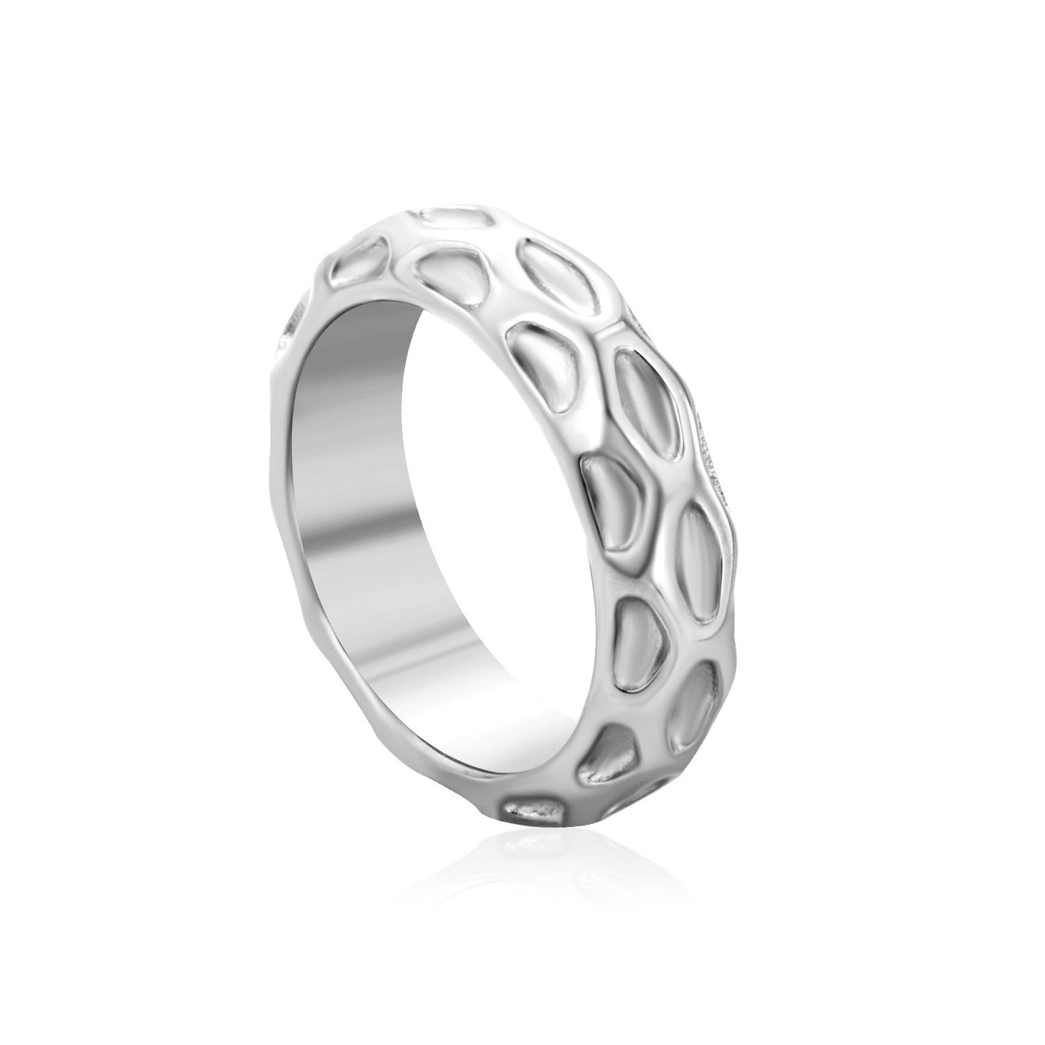 5.5mm irregular hammered/black drip ring in steel/gold asonjewelry